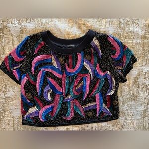 RIVER ISLAND GOLD BEADED AND MULTI COLOR SEQUIN CROP TOP